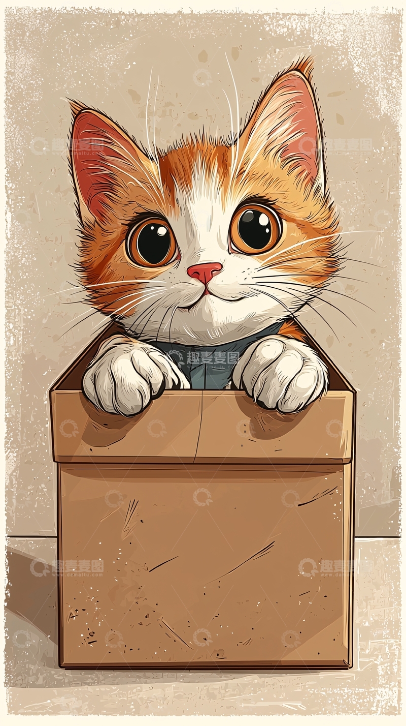 高清大图下载【趣麦麦图】可爱猫咪纸箱