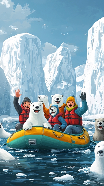 北极熊与人一起漂流