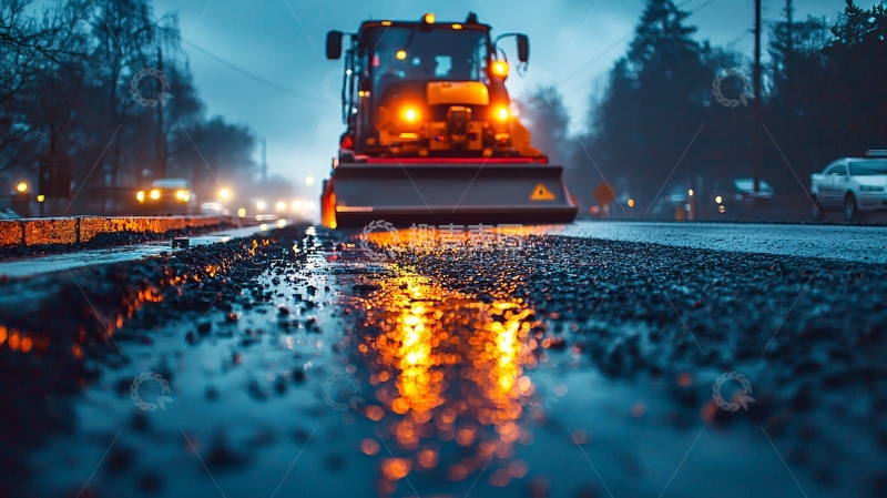 高清大图下载【趣麦麦图】雨夜道路施工