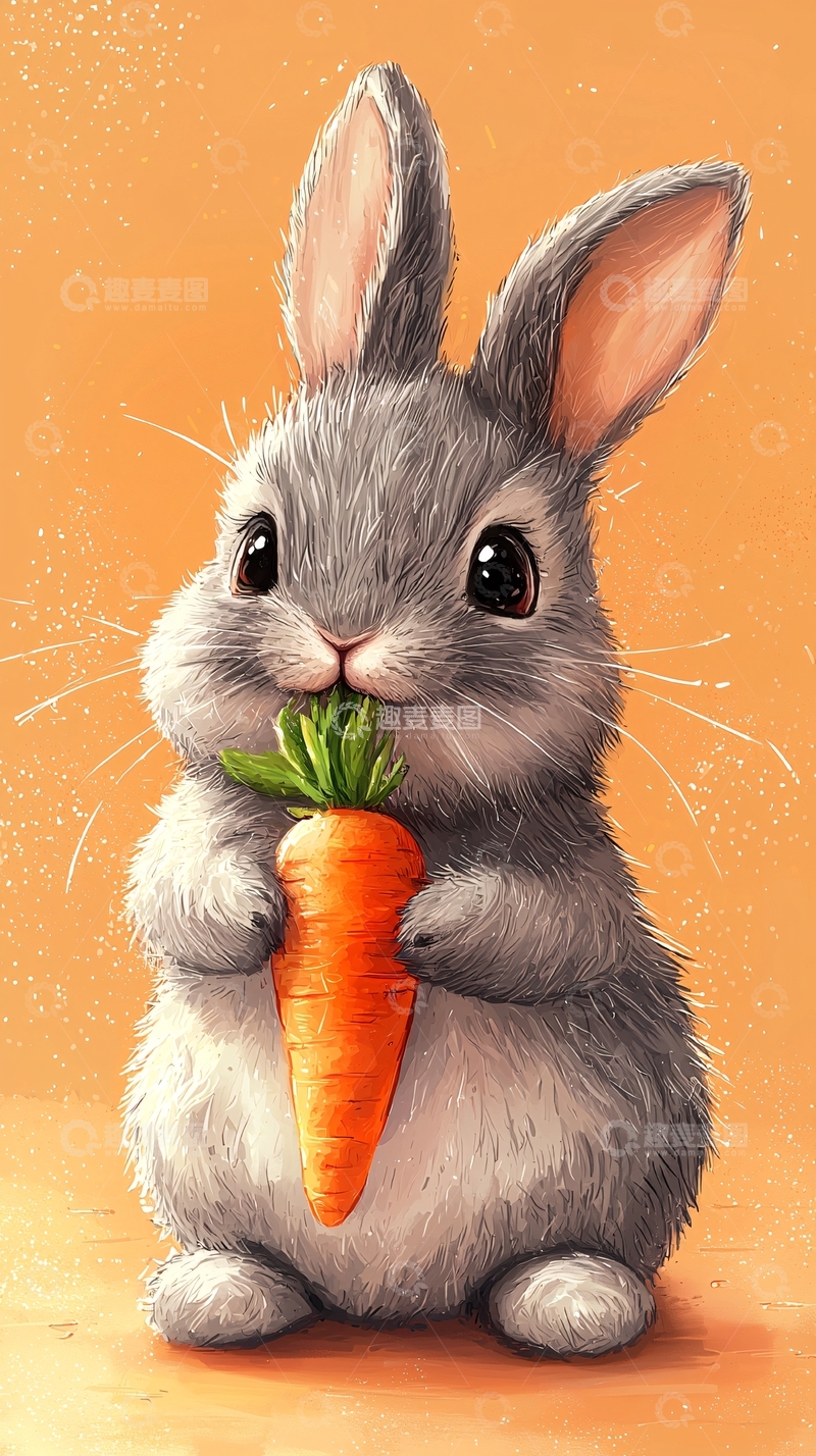 高清大图下载【趣麦麦图】可爱小兔子抱着胡萝卜