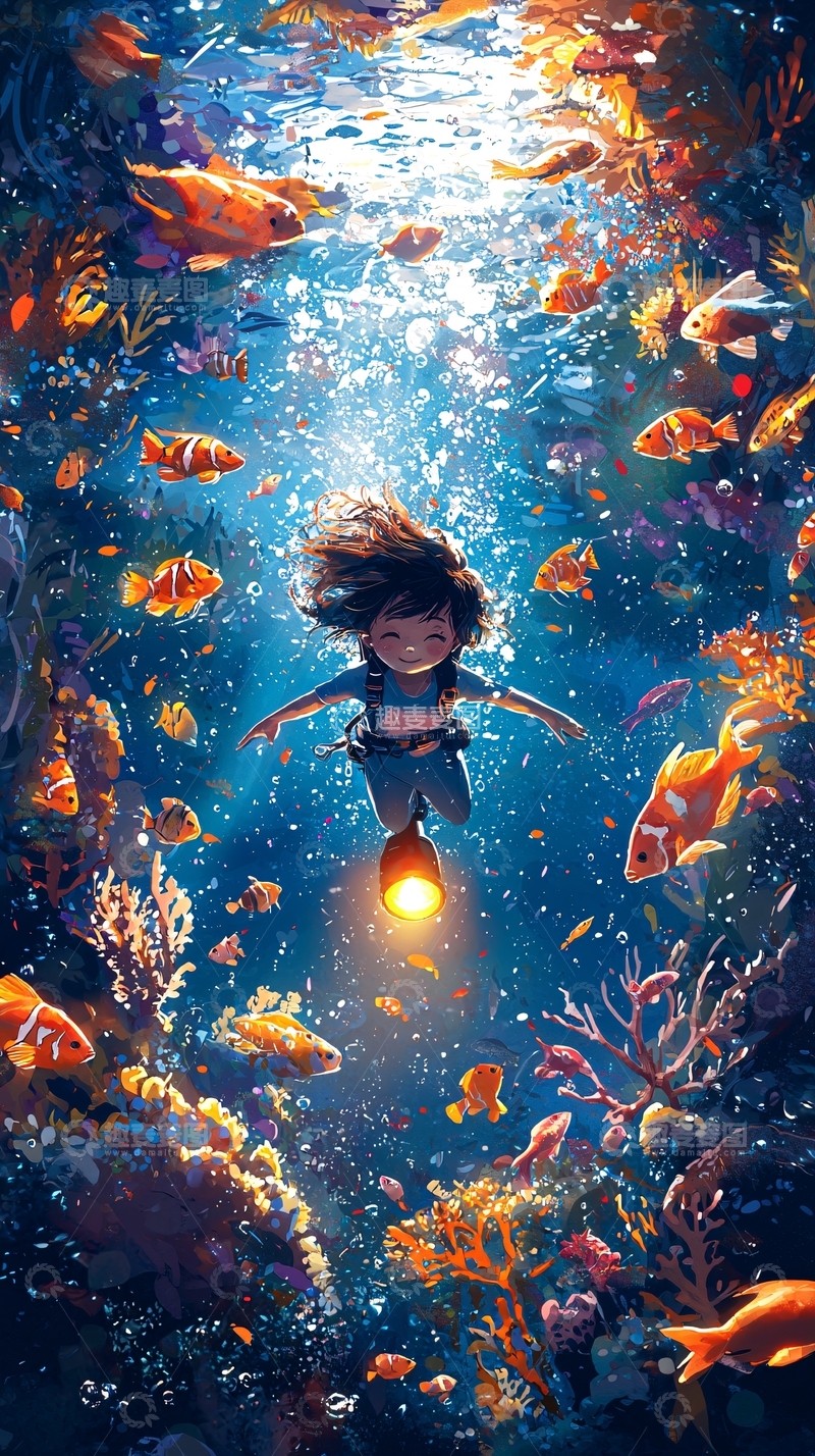 高清大图下载【趣麦麦图】海底女孩