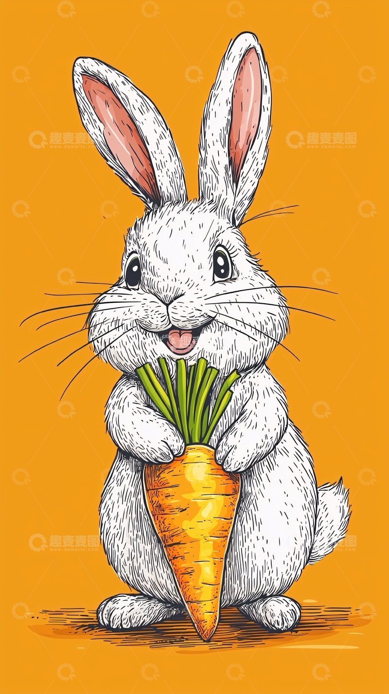 高清大图下载【趣麦麦图】可爱卡通兔子抱胡萝卜