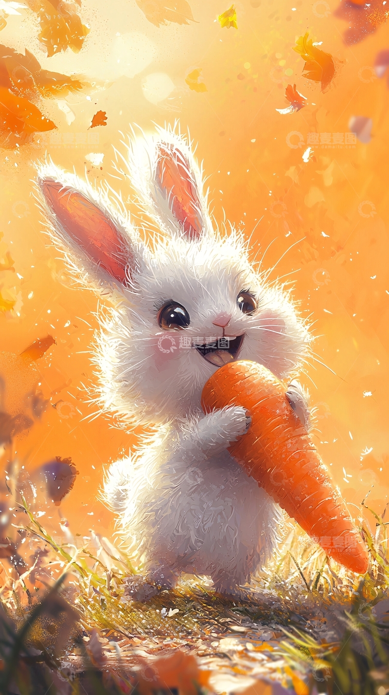 高清大图下载【趣麦麦图】可爱小兔子抱着胡萝卜