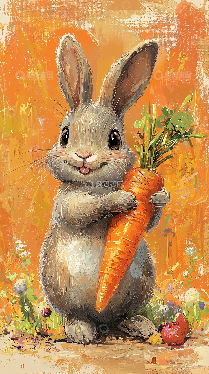 高清大图下载【趣麦麦图】可爱兔子抱胡萝卜