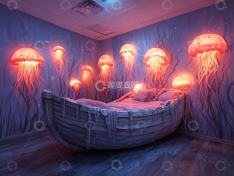高清大图下载【趣麦麦图】发光水母装饰的房间