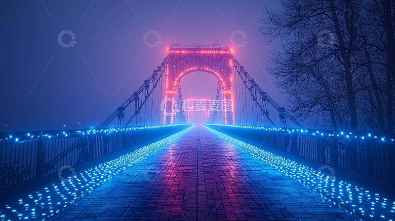高清大图下载【趣麦麦图】雾中霓虹灯桥