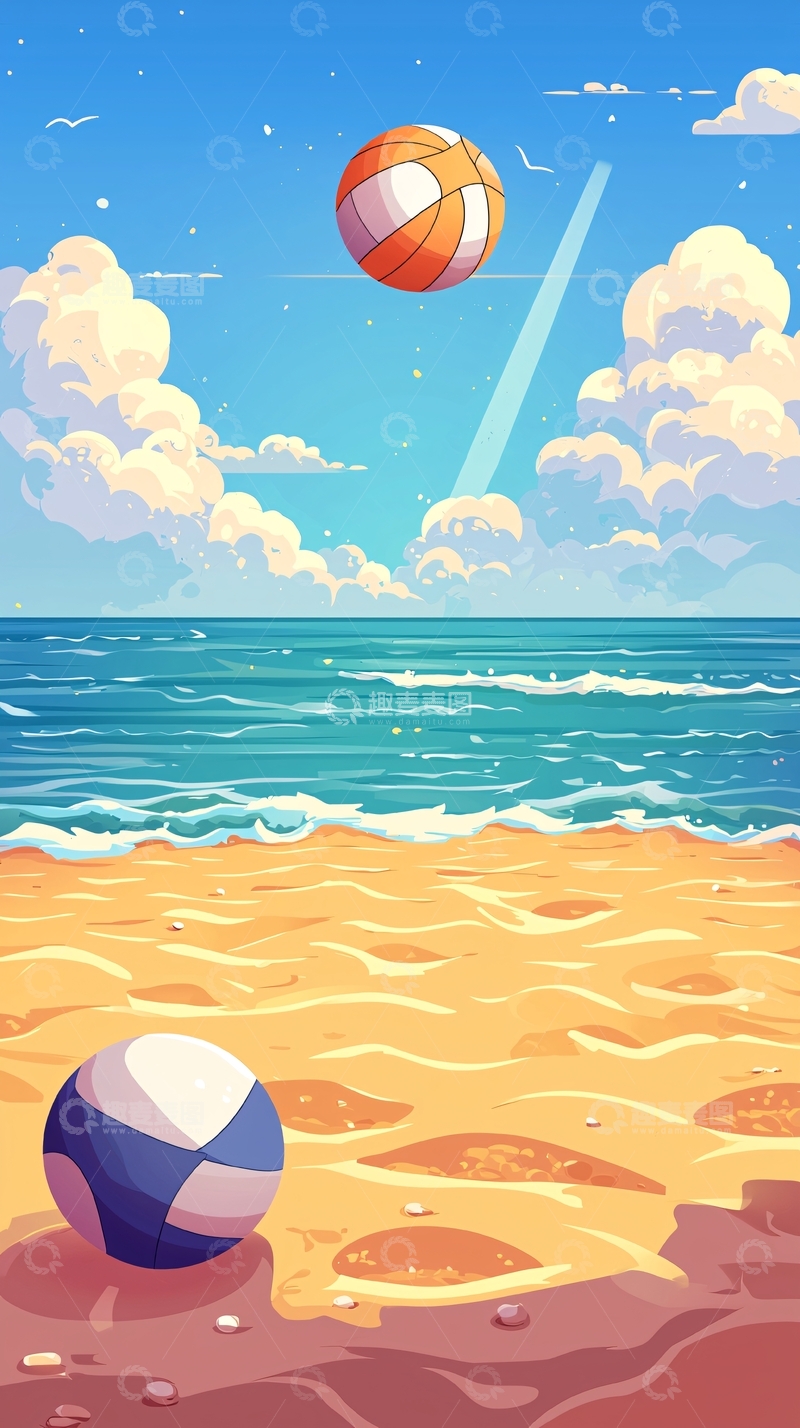 高清大图下载【趣麦麦图】沙滩排球海边风景