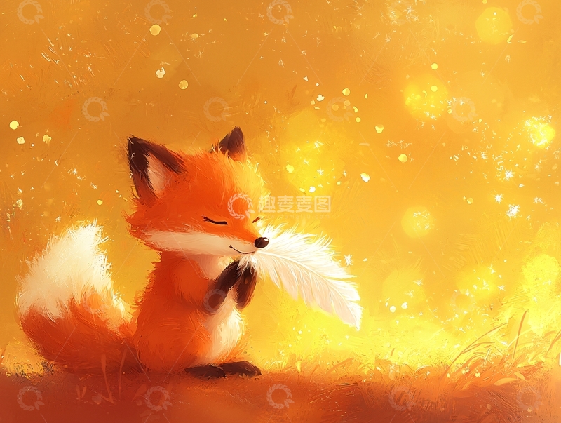 高清大图下载【趣麦麦图】狐狸与羽毛的温馨瞬间