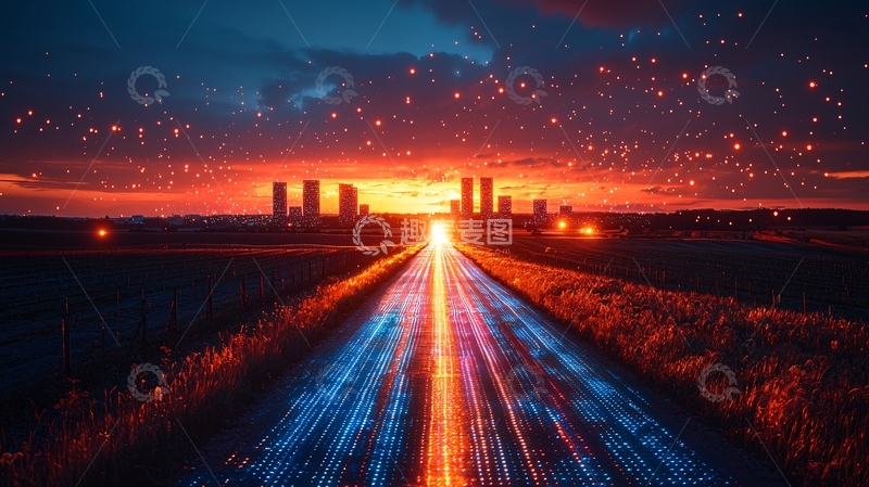 高清大图下载【趣麦麦图】光影交错的城市夜景公路
