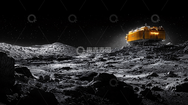 高清大图下载【趣麦麦图】月球挖掘机夜景