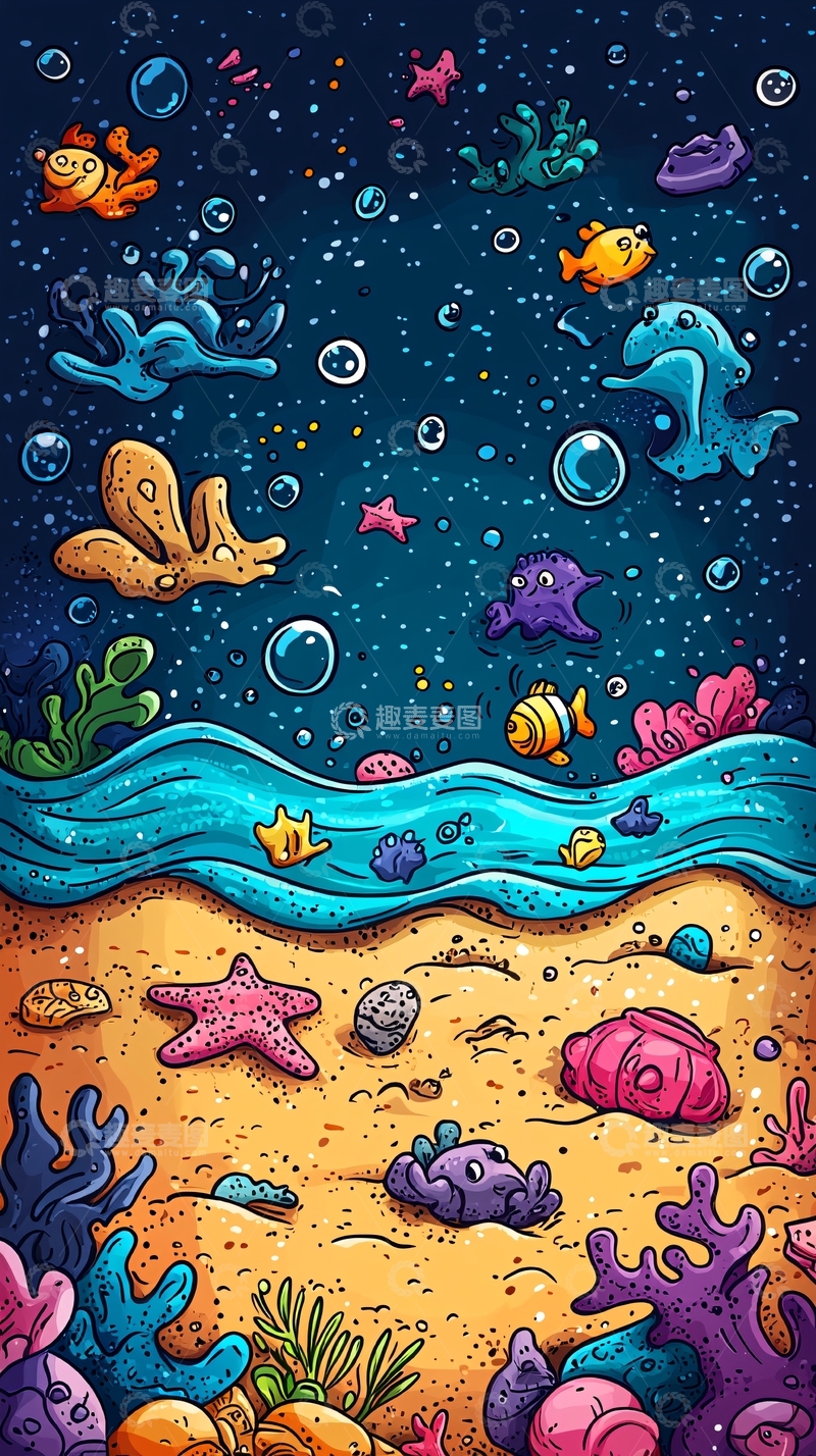 高清大图下载【趣麦麦图】海底世界卡通手绘