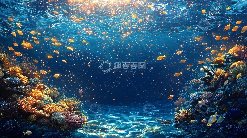 高清大图下载【趣麦麦图】海底珊瑚礁鱼群