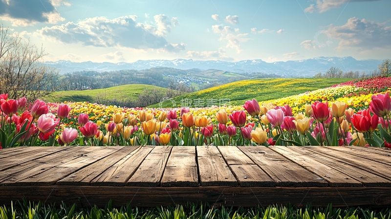 高清大图下载【趣麦麦图】花田木板清新风景