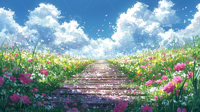 高清大图下载【趣麦麦图】梦幻花田小路