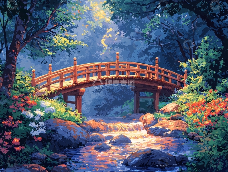 高清大图下载【趣麦麦图】森林中的木桥