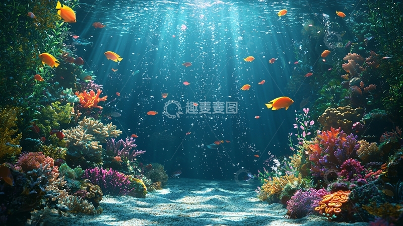 高清大图下载【趣麦麦图】海底珊瑚礁鱼群