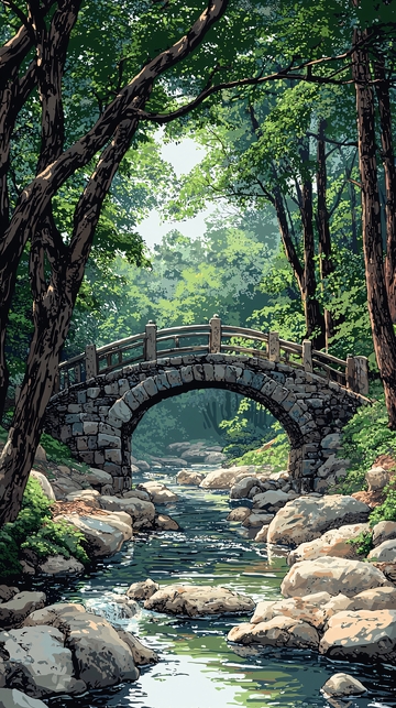 森林小溪石桥