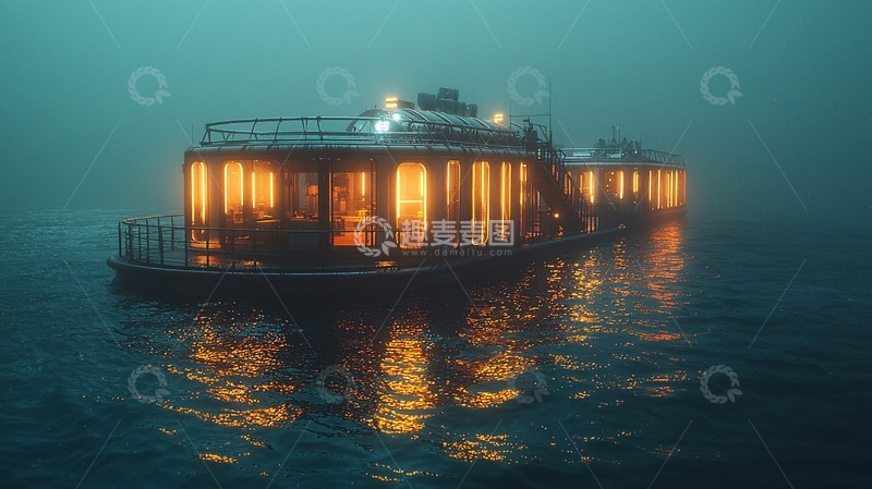 高清大图下载【趣麦麦图】雾夜里的灯光船只