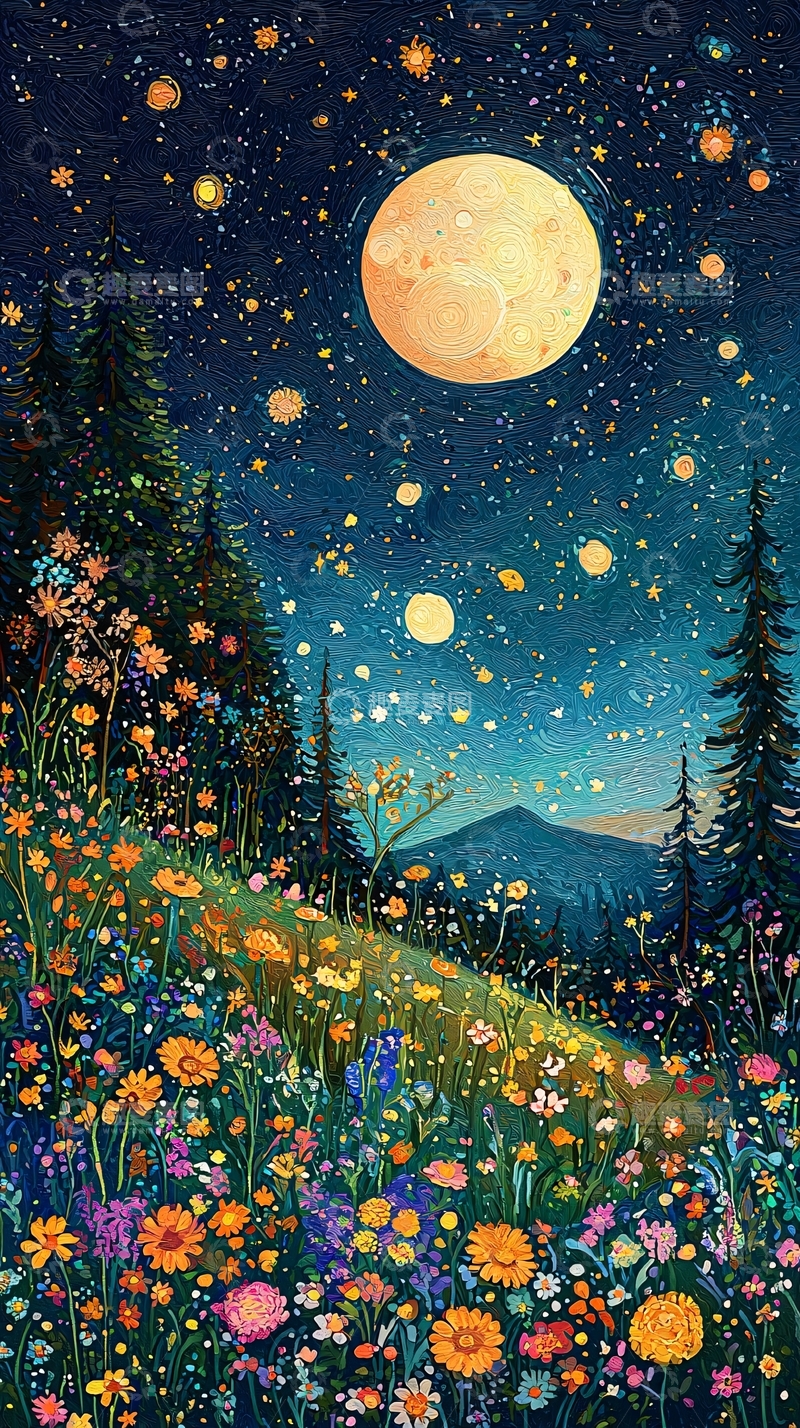 高清大图下载【趣麦麦图】星空下的花田