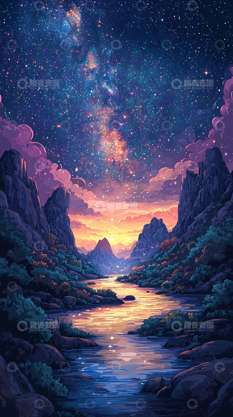 高清大图下载【趣麦麦图】星空山河唯美梦幻场景