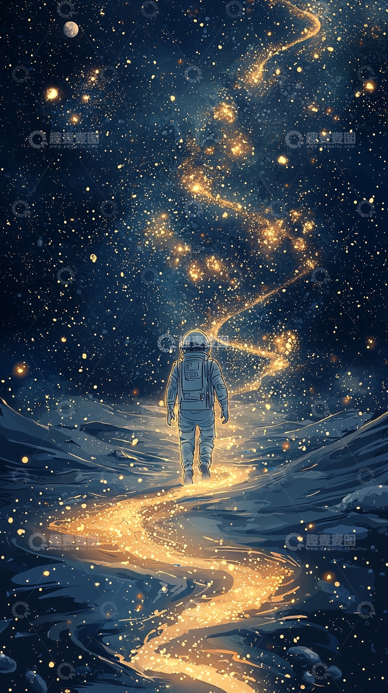 高清大图下载【趣麦麦图】星空下的宇航员漫步