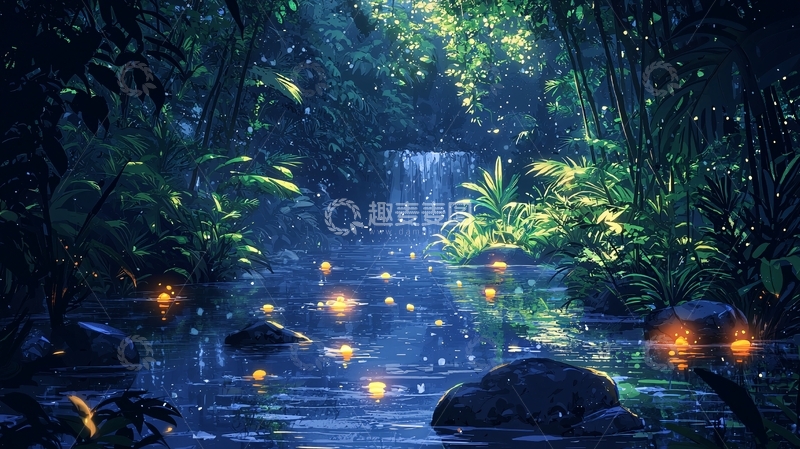 高清大图下载【趣麦麦图】神秘梦幻雨林夜景