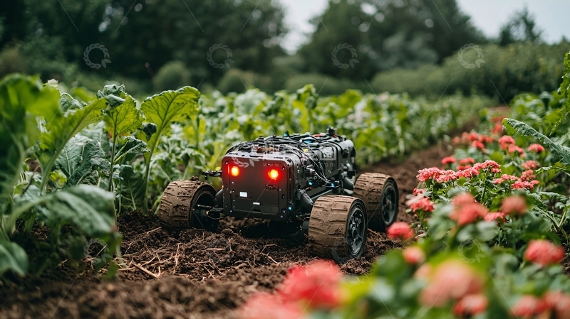 高清大图下载【趣麦麦图】田园中行驶的农业机器人