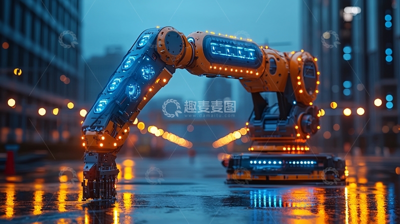 高清大图下载【趣麦麦图】未来都市雨夜机器人手臂