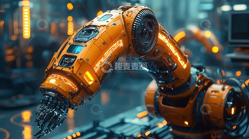 高清大图下载【趣麦麦图】橙色工业机器人机械臂