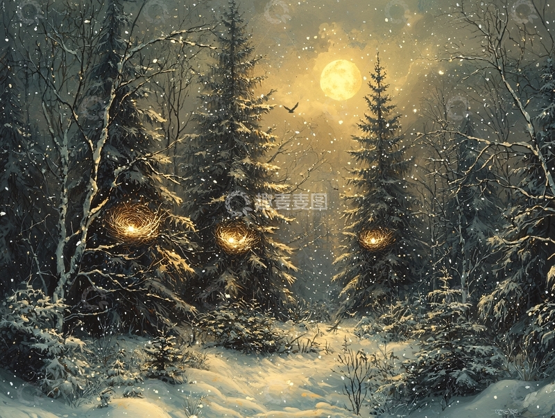 高清大图下载【趣麦麦图】雪夜森林怪兽