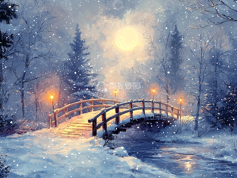 高清大图下载【趣麦麦图】冬日雪景桥梁宁静唯美