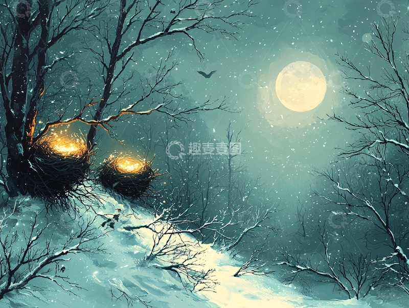 高清大图下载【趣麦麦图】冬夜雪景