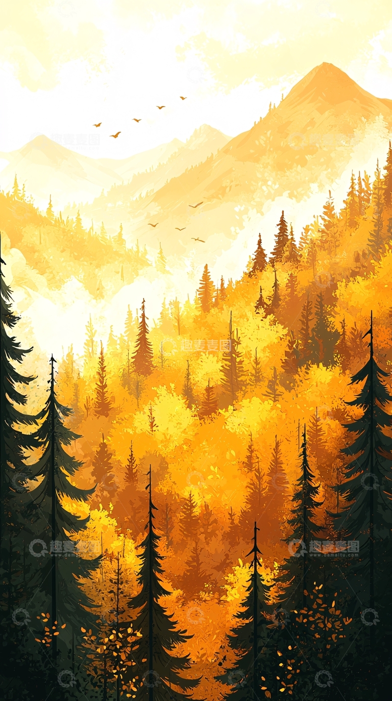 高清大图下载【趣麦麦图】金色秋季山林景色