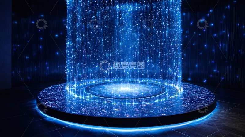 高清大图下载【趣麦麦图】蓝色光线环绕的水幕