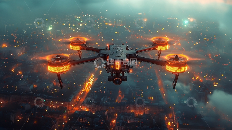 高清大图下载【趣麦麦图】夜晚城市上空无人机