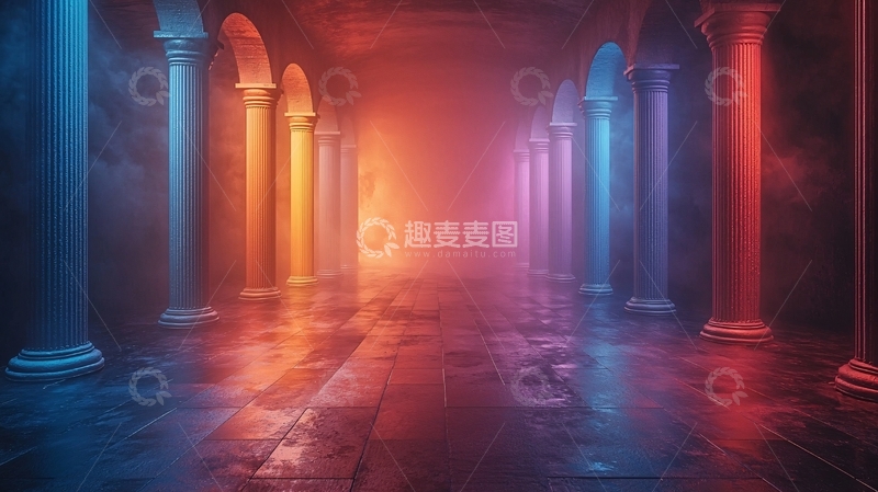 高清大图下载【趣麦麦图】霓虹灯柱走廊