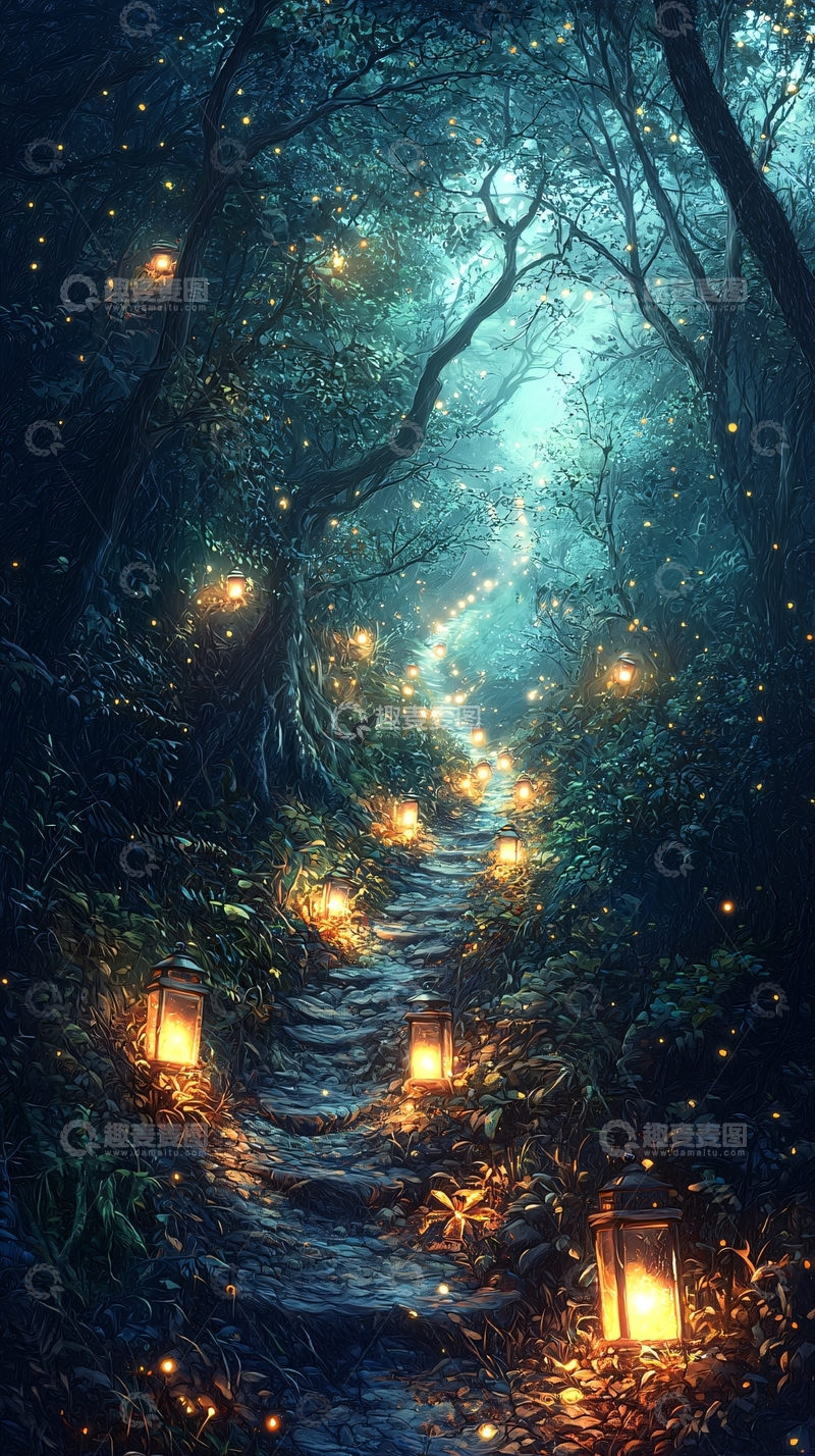 高清大图下载【趣麦麦图】萤火虫小路