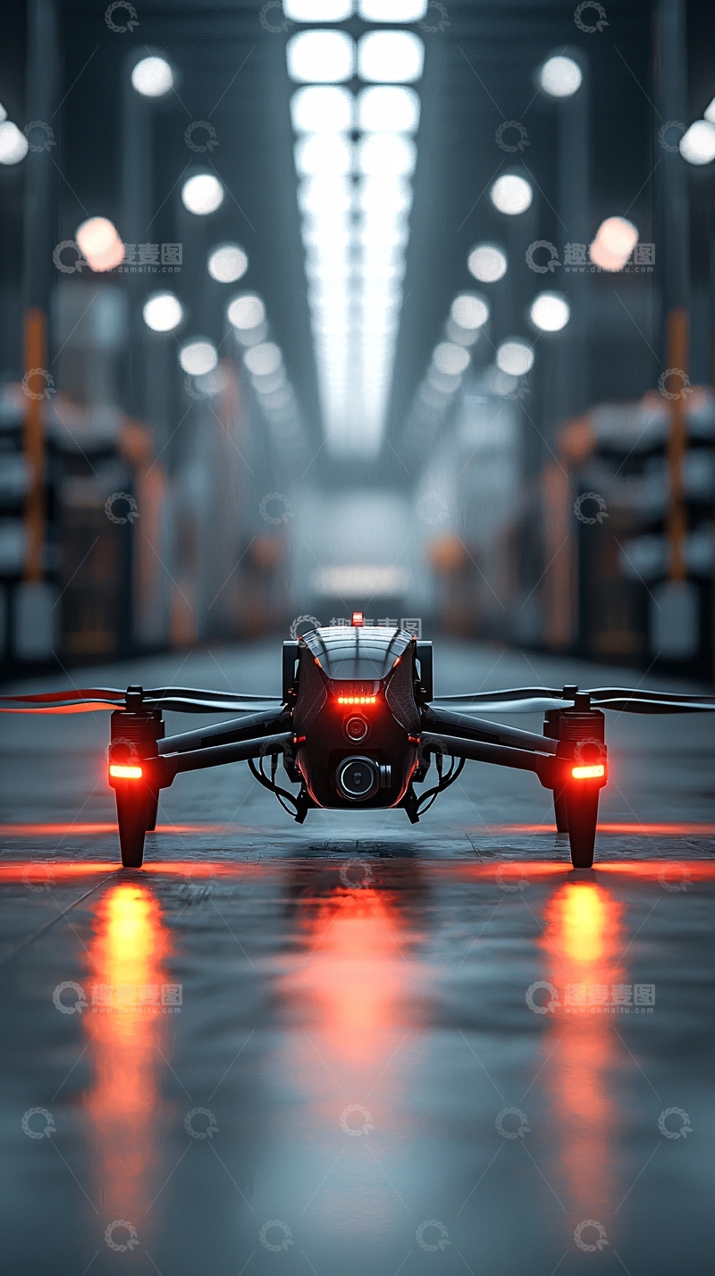 高清大图下载【趣麦麦图】仓库内黑色无人机