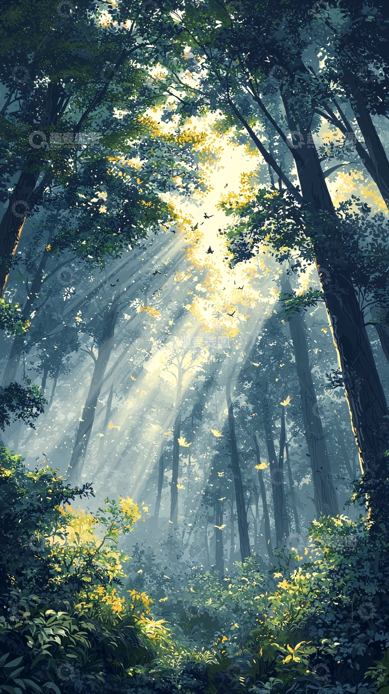 高清大图下载【趣麦麦图】阳光穿透森林树冠的画面