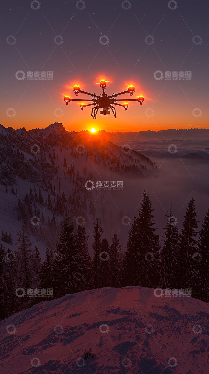 高清大图下载【趣麦麦图】日落山脉上空无人机