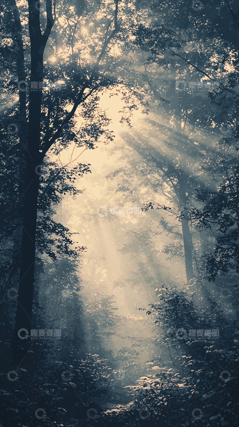 高清大图下载【趣麦麦图】阳光穿透森林的唯美景象