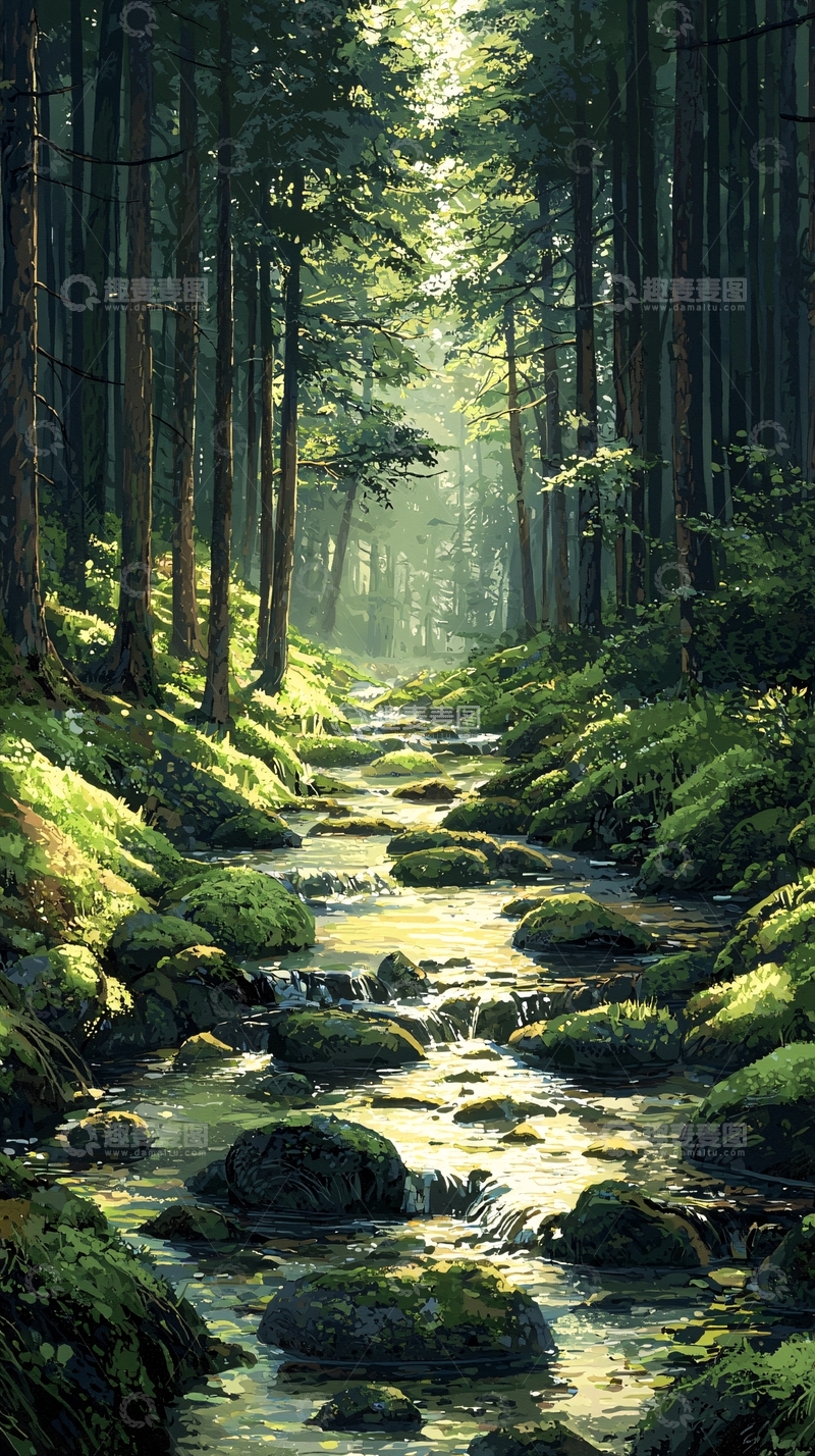 高清大图下载【趣麦麦图】森林小溪