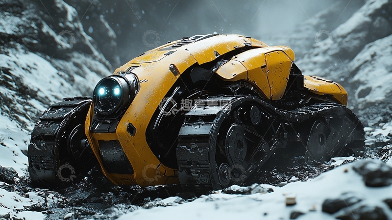 高清大图下载【趣麦麦图】黄色履带车雪地