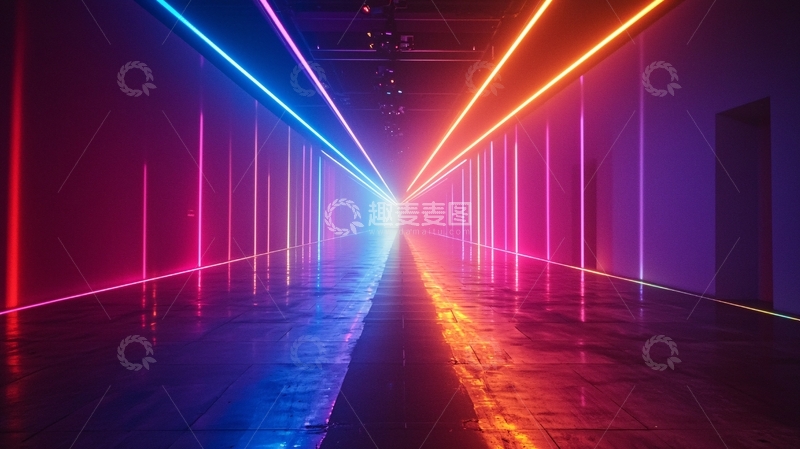 高清大图下载【趣麦麦图】炫彩霓虹灯走廊
