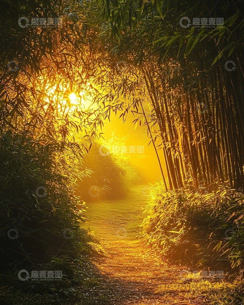 高清大图下载【趣麦麦图】竹林中的阳光小径