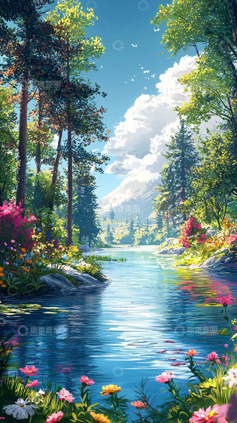 高清大图下载【趣麦麦图】宁静的森林河流美景