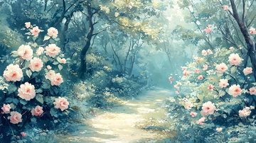 玫瑰花环绕的小径