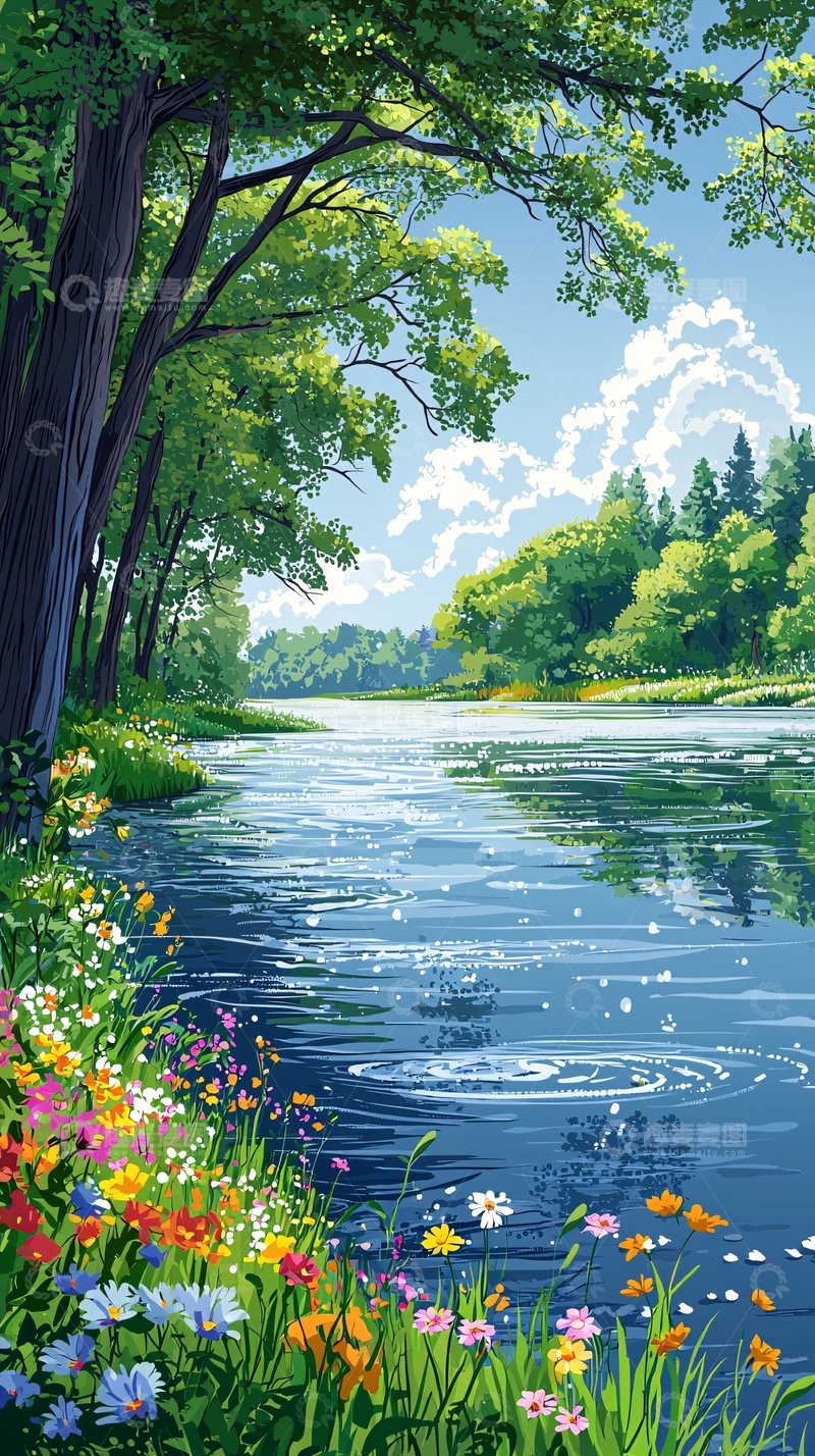 高清大图下载【趣麦麦图】阳光明媚的河边美景