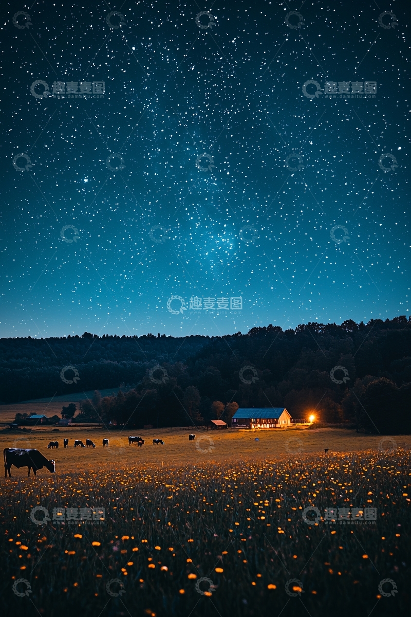 高清大图下载【趣麦麦图】星空下的农场夜景