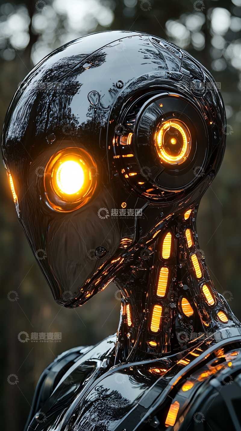 高清大图下载【趣麦麦图】黑色机器人头部特写